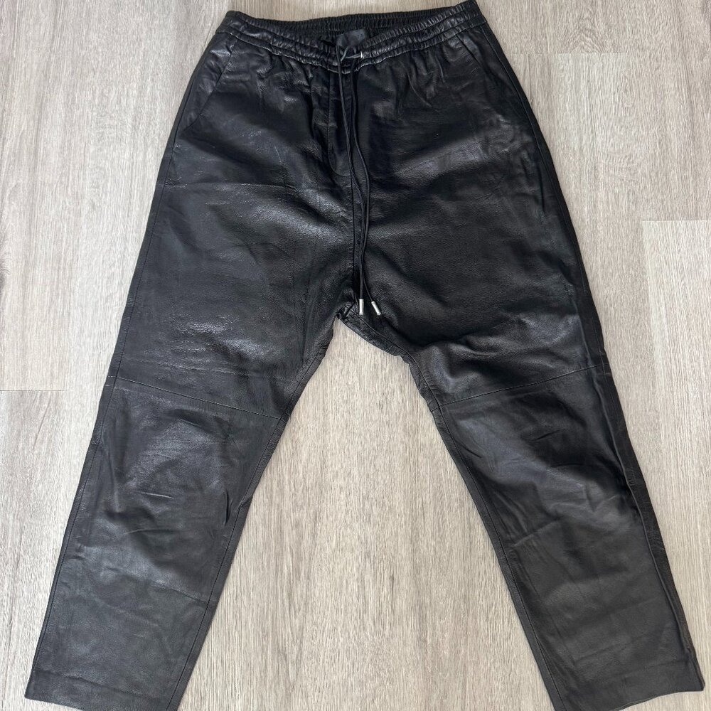 Nili Lotan Womens Black Lambskin Leather Straight Leg Pants Size Medium M